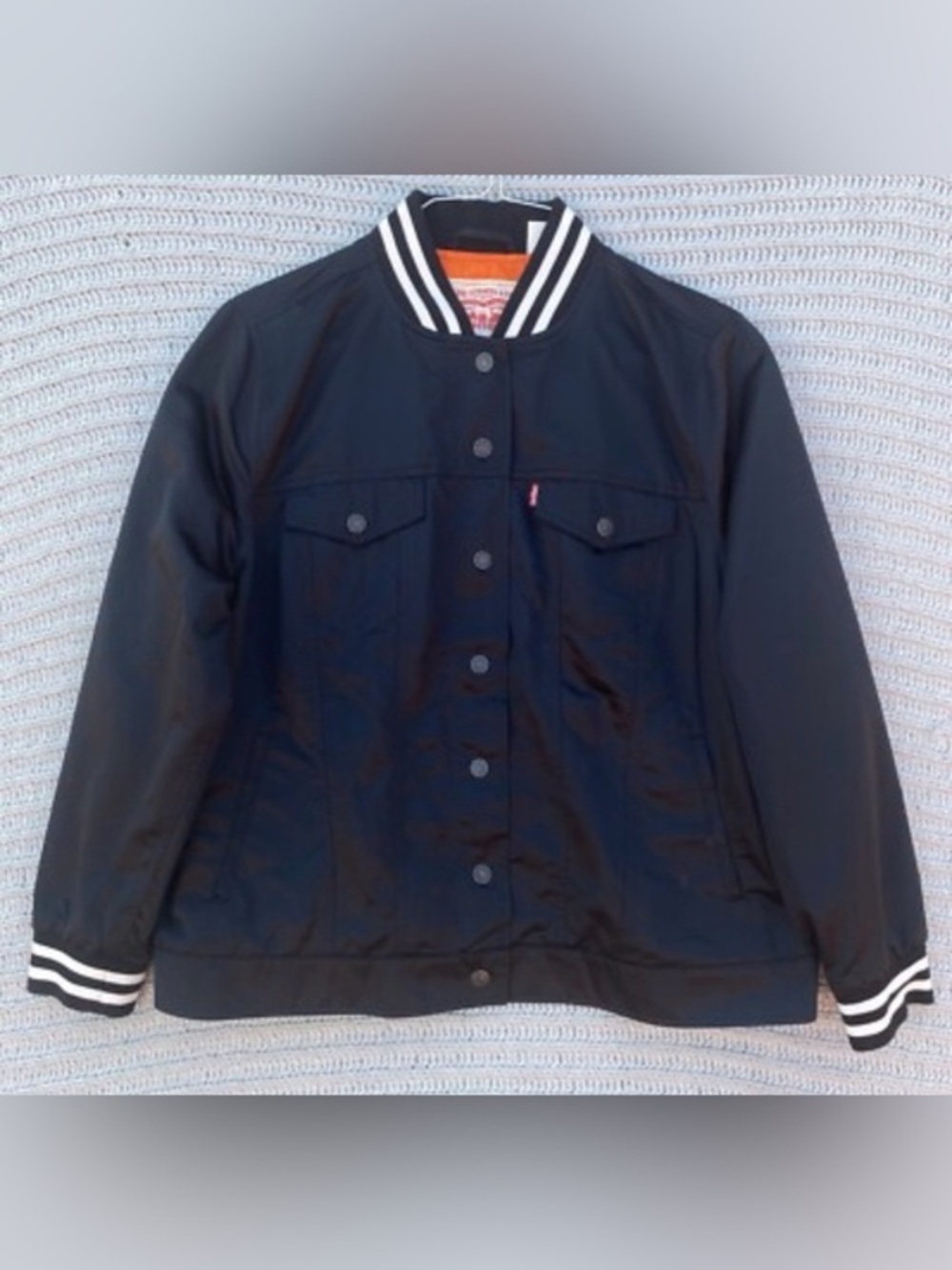 NWT Levi's Black Varsity-Style Jacket with Striped Collar